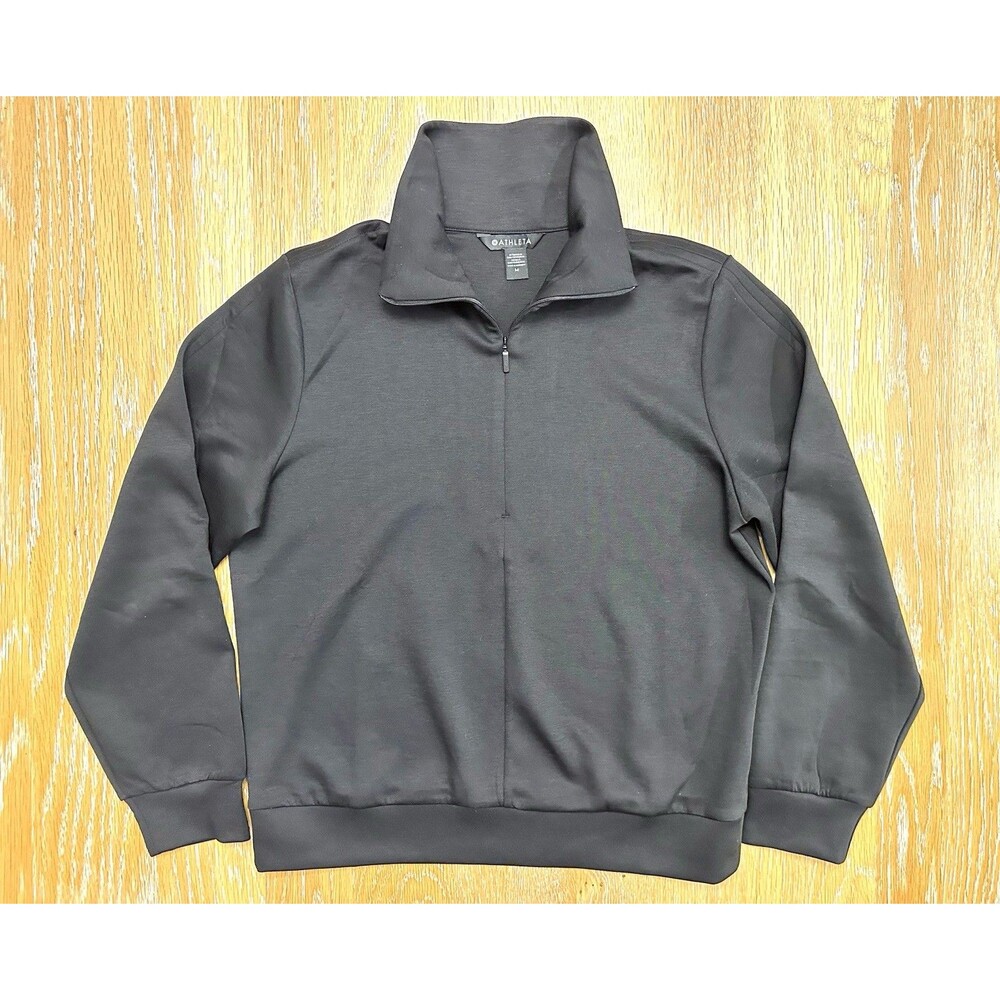 Athleta Allure Sweatshirt Womens Size Medium Black Pullover Mock Neck 1/4 Zip